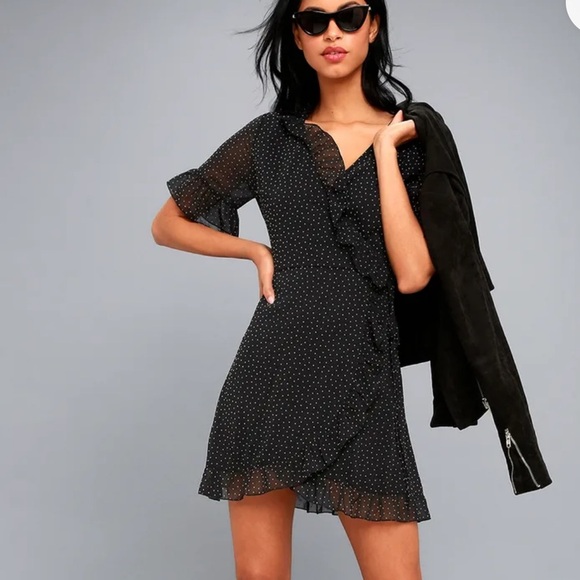 Lulus Dresses & Skirts - Sophronia Black Polka-Dot Wrap Dress size M
